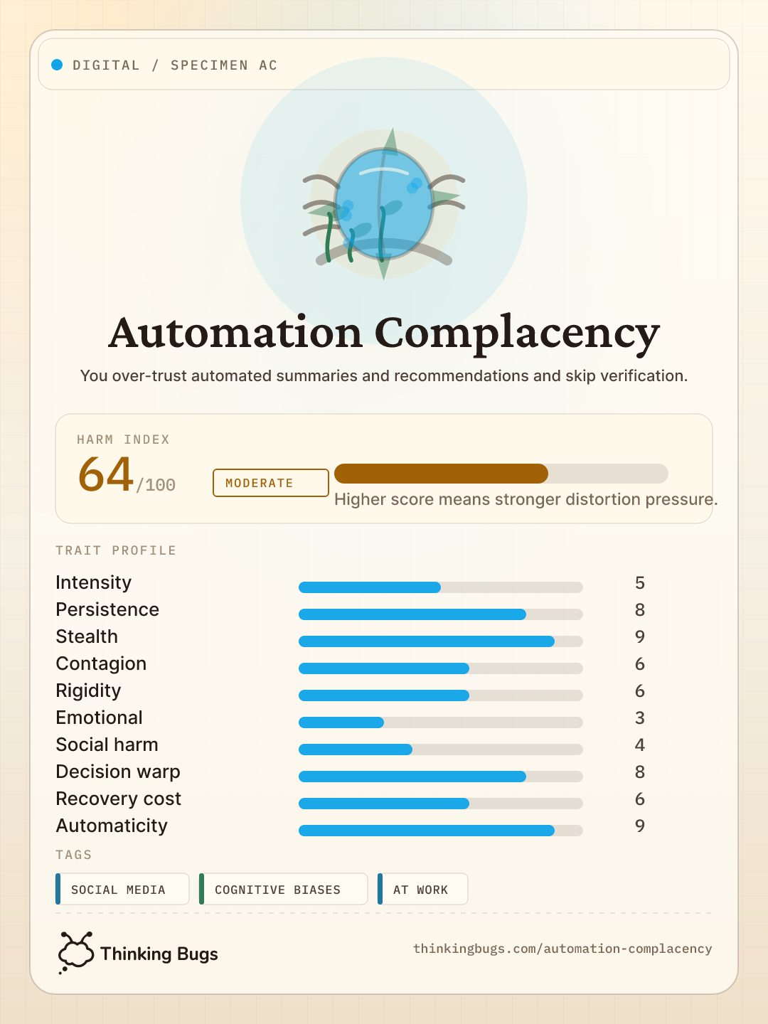 Automation Complacency specimen card
