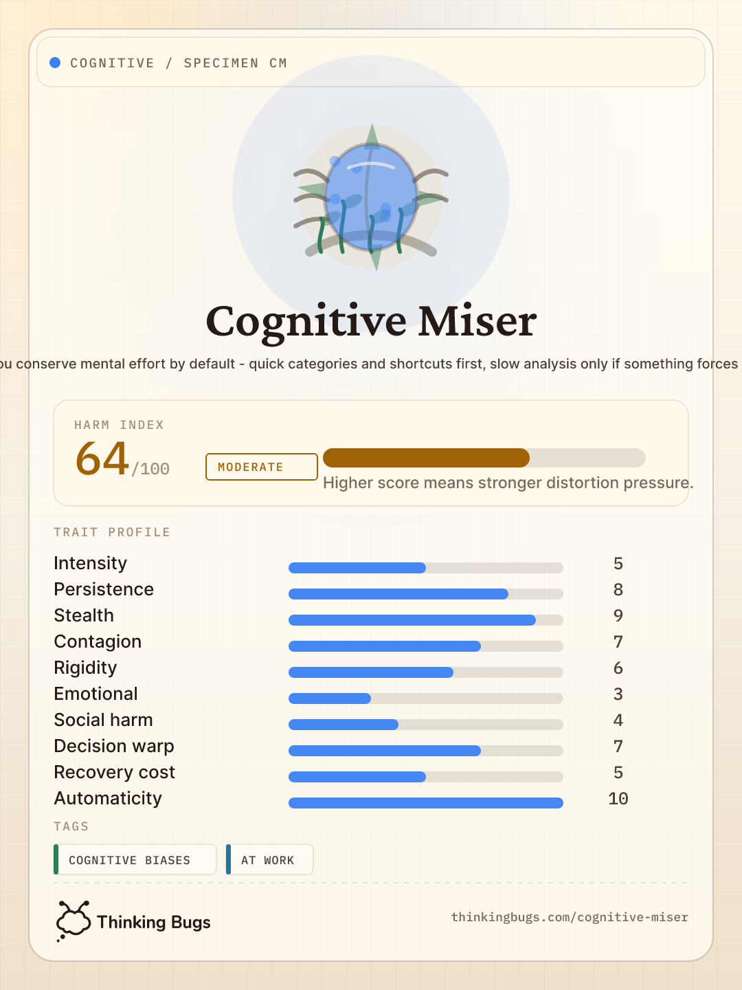 Cognitive Miser specimen card