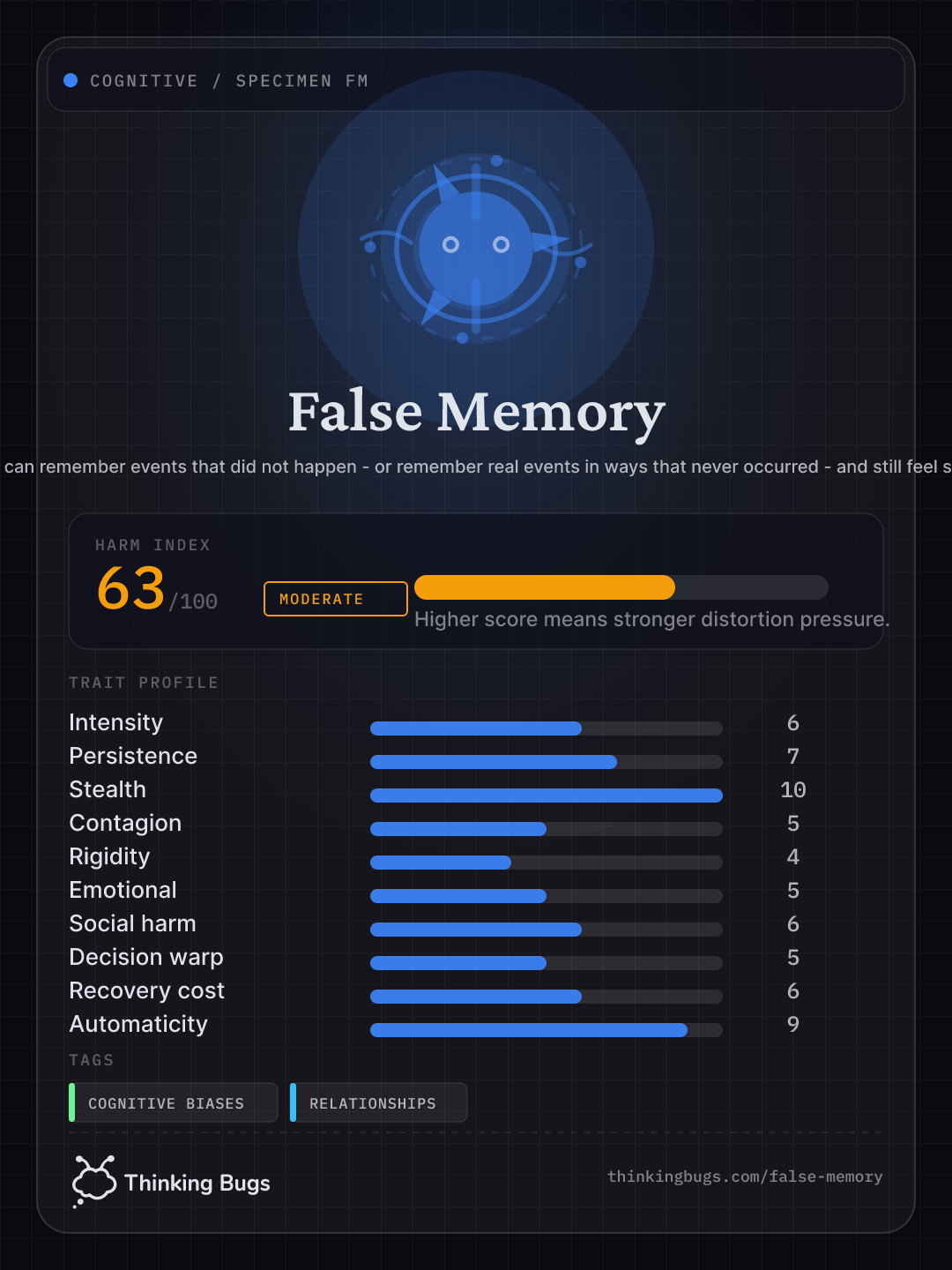 False Memory specimen card