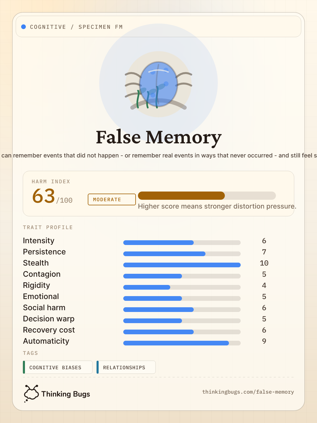 False Memory specimen card