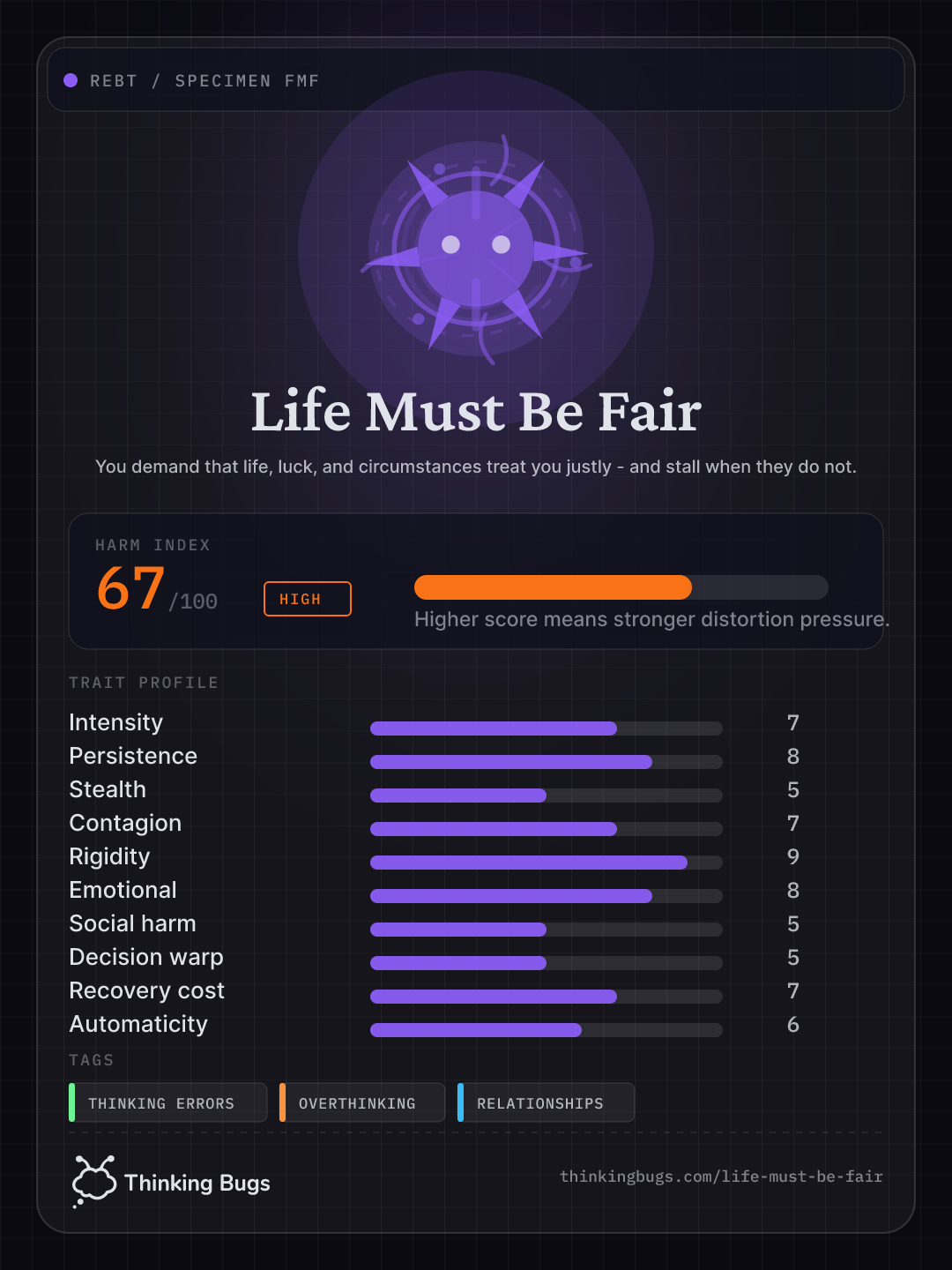 Life Must Be Fair specimen card