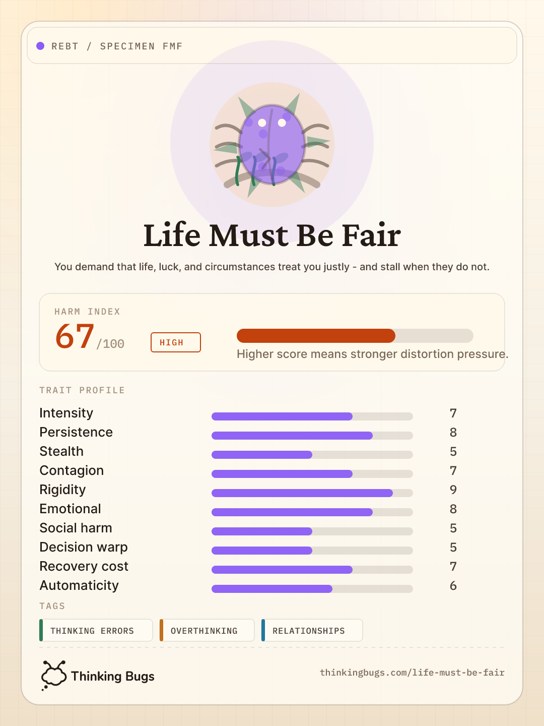 Life Must Be Fair specimen card