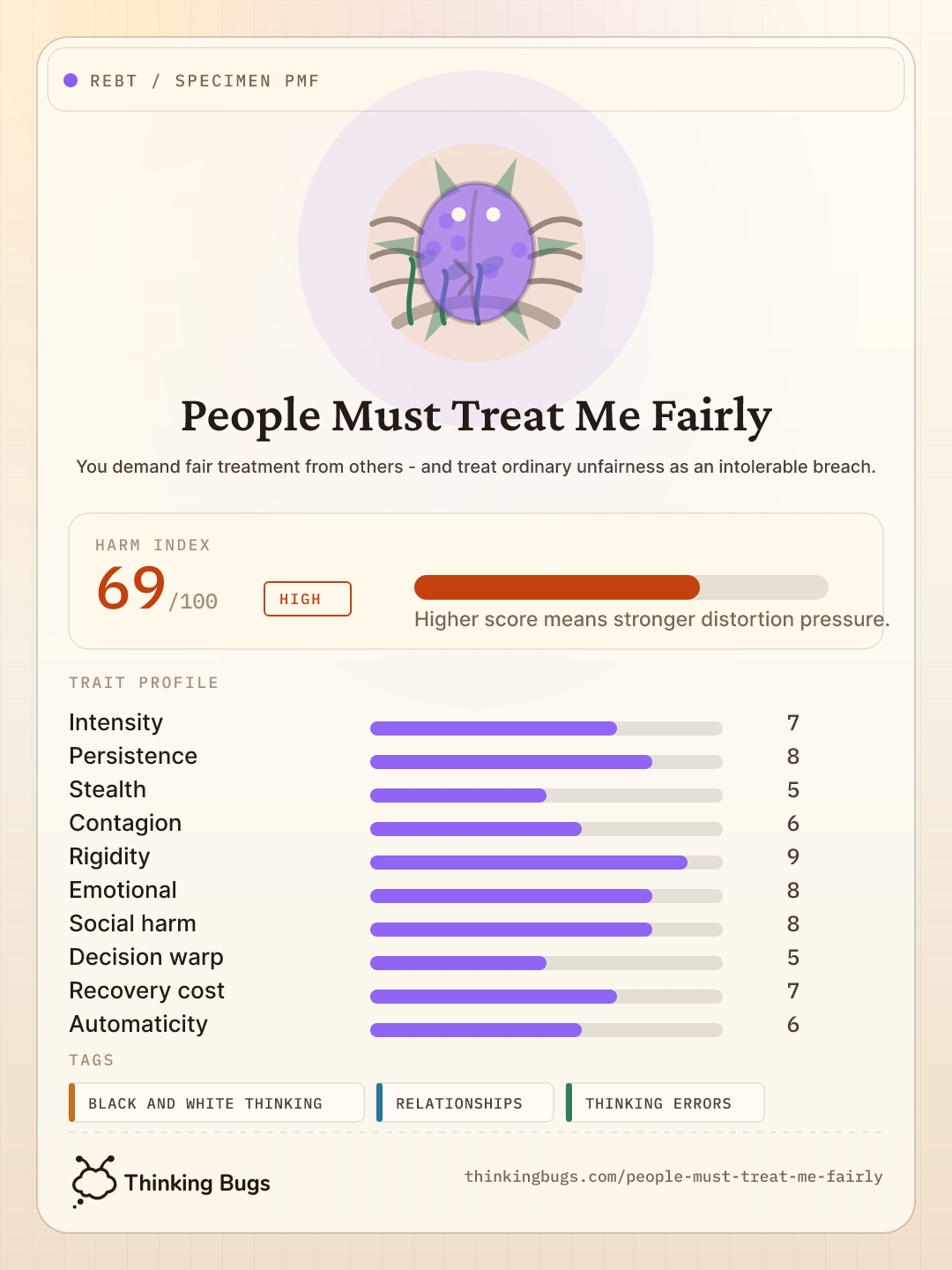 People Must Treat Me Fairly specimen card